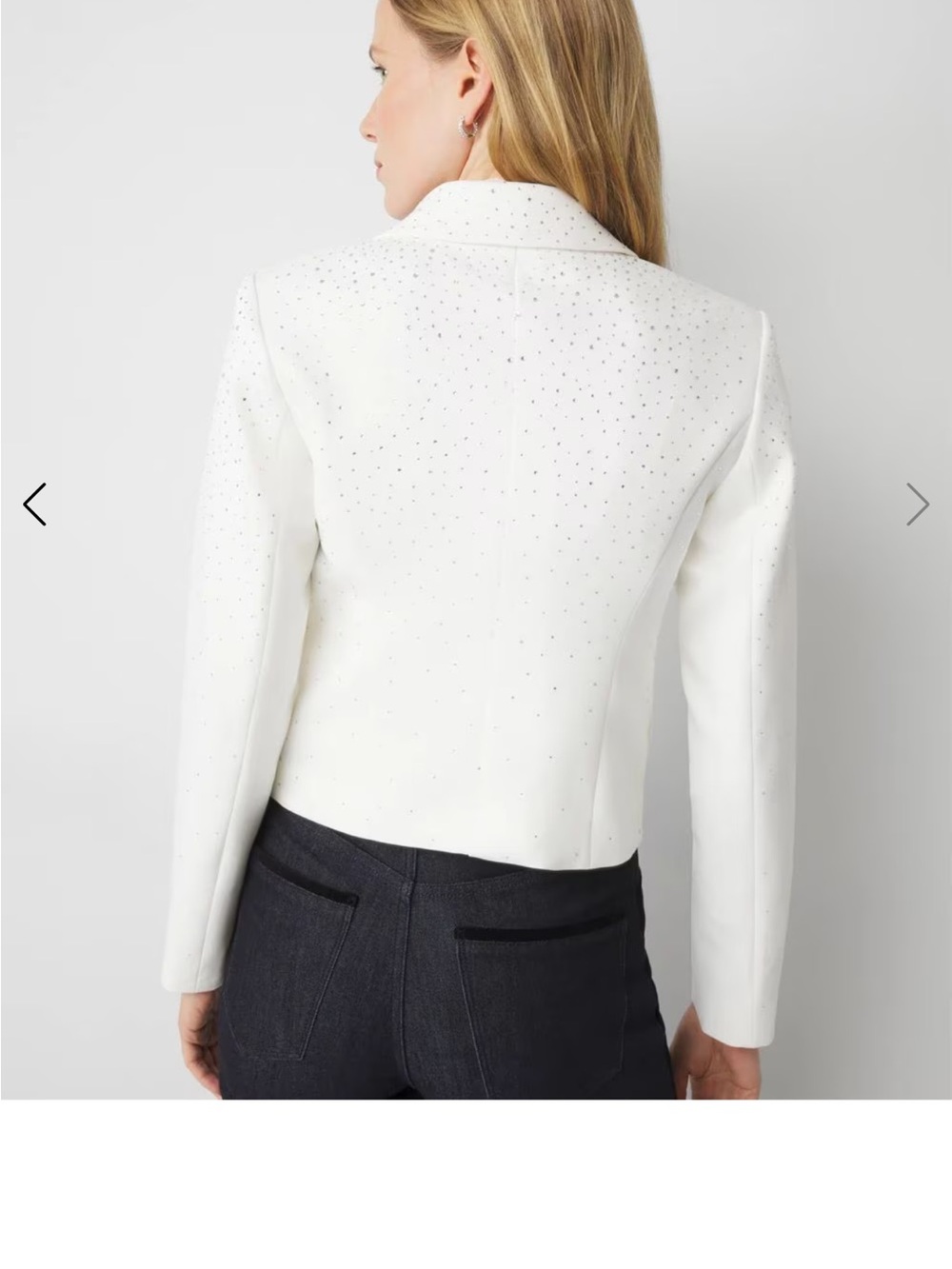 Women's White Embellished Double-Breasted Cropped Blazer - Picture 5 of 11